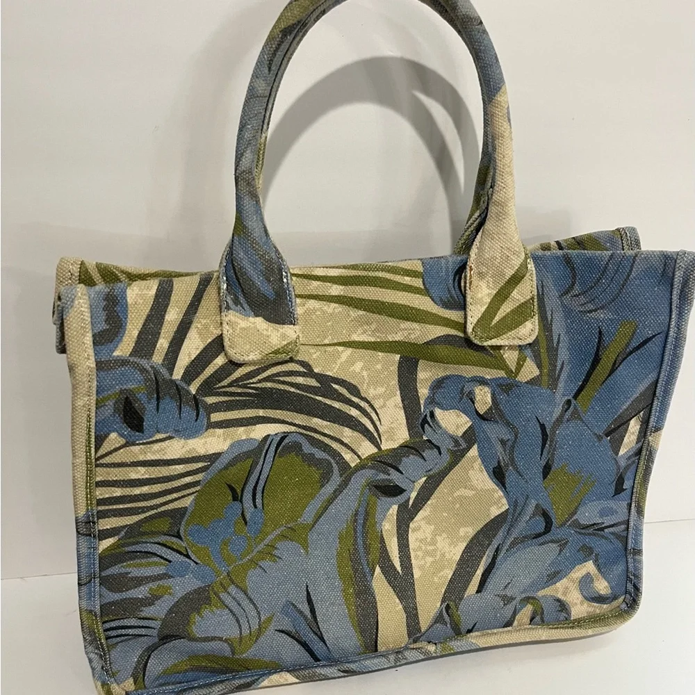 Unbranded canvas Tote Bag Womens‎ tan Green blue M/L Beach Overnight Extra Bag